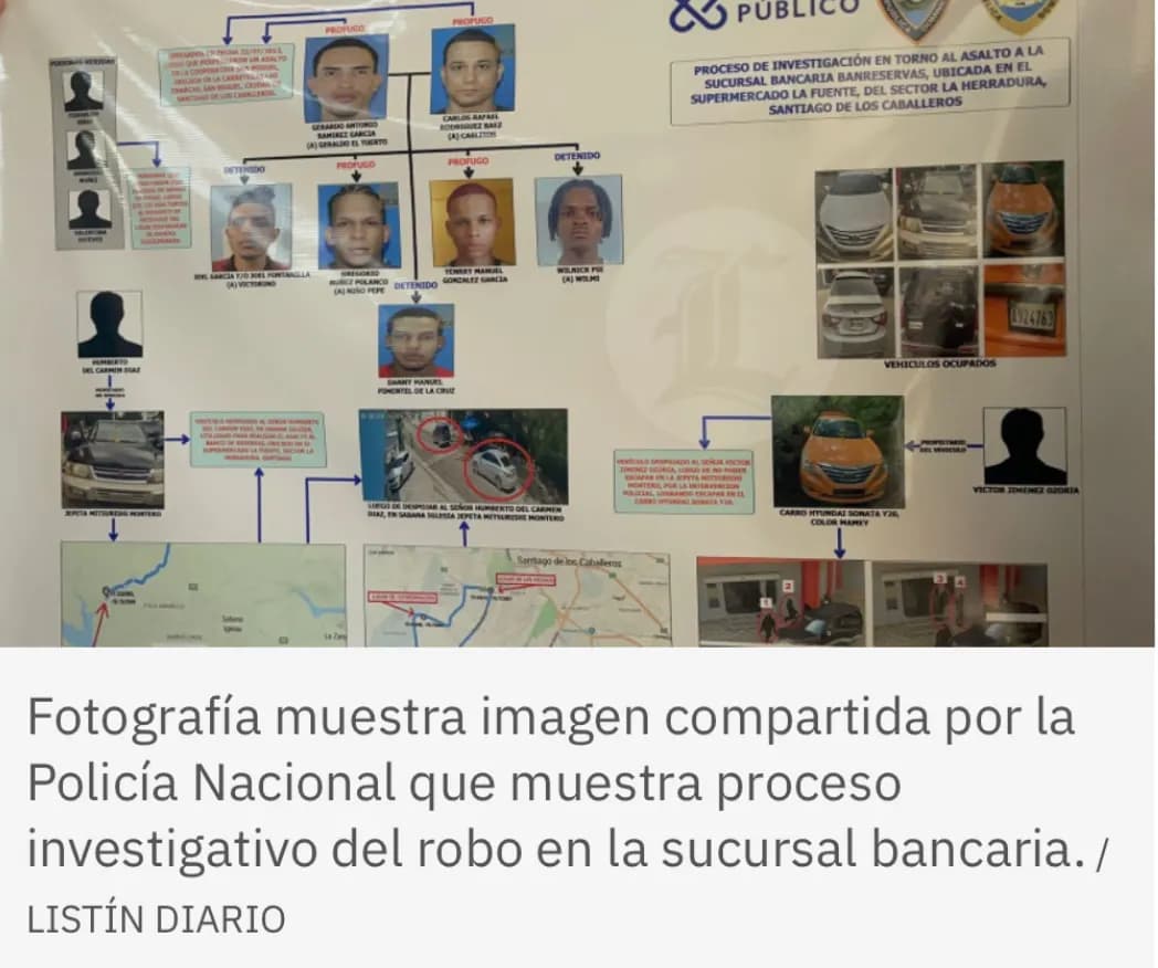 Hay cuatro prófugos y tres detenidos involucrados en robo de sucursal Banreservas en Santiago